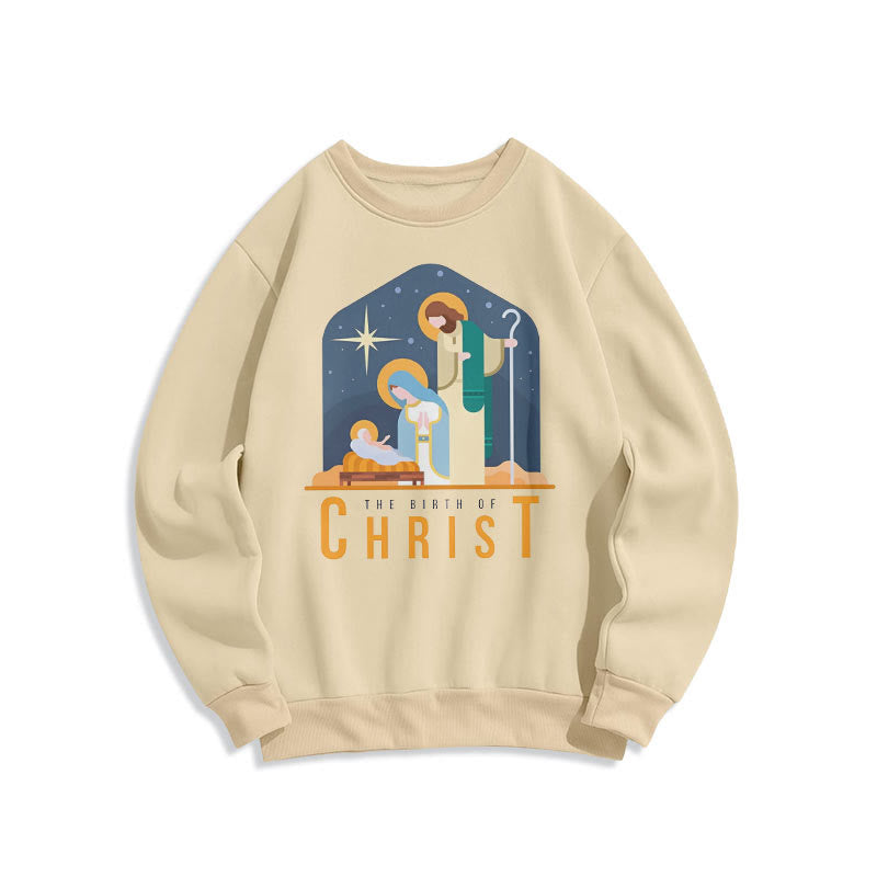 Christianartworkshop Farbiger Stil Geburt Christi Weihnachtskrippe Fleece gefüttertes Polyester-Sweatshirt