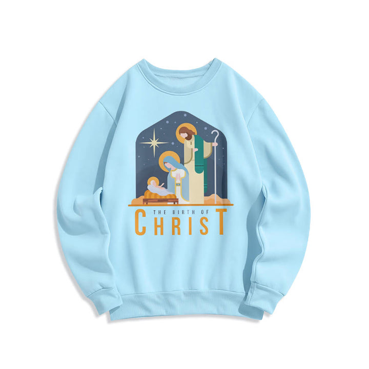 Christianartworkshop Farbiger Stil Geburt Christi Weihnachtskrippe Fleece gefüttertes Polyester-Sweatshirt