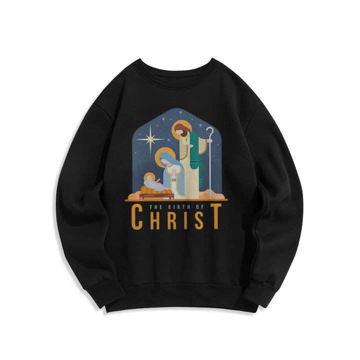 Christianartworkshop Farbiger Stil Geburt Christi Weihnachtskrippe Fleece gefüttertes Polyester-Sweatshirt