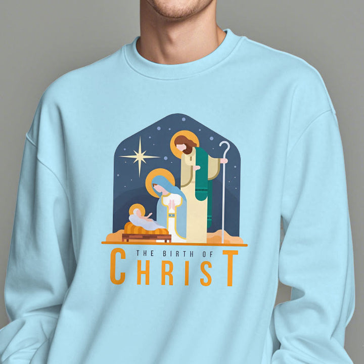 Christianartworkshop Farbiger Stil Geburt Christi Weihnachtskrippe Fleece gefüttertes Polyester-Sweatshirt