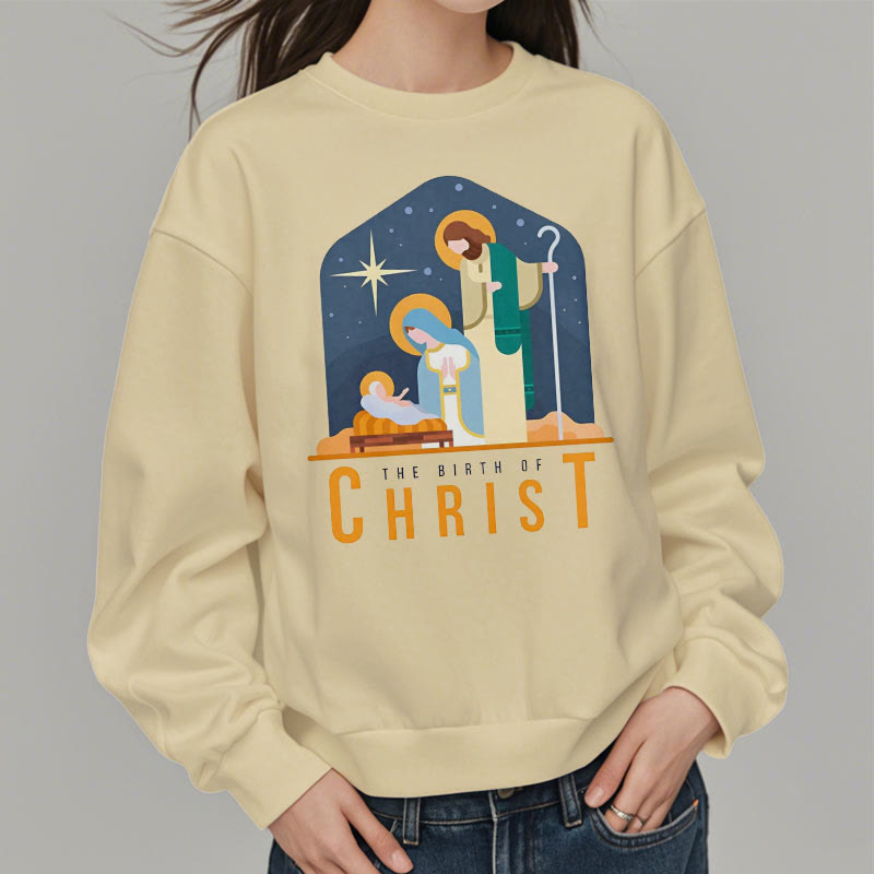 Christianartworkshop Farbiger Stil Geburt Christi Weihnachtskrippe Fleece gefüttertes Polyester-Sweatshirt