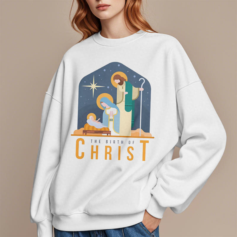 Christianartworkshop Farbiger Stil Geburt Christi Weihnachtskrippe Fleece gefüttertes Polyester-Sweatshirt