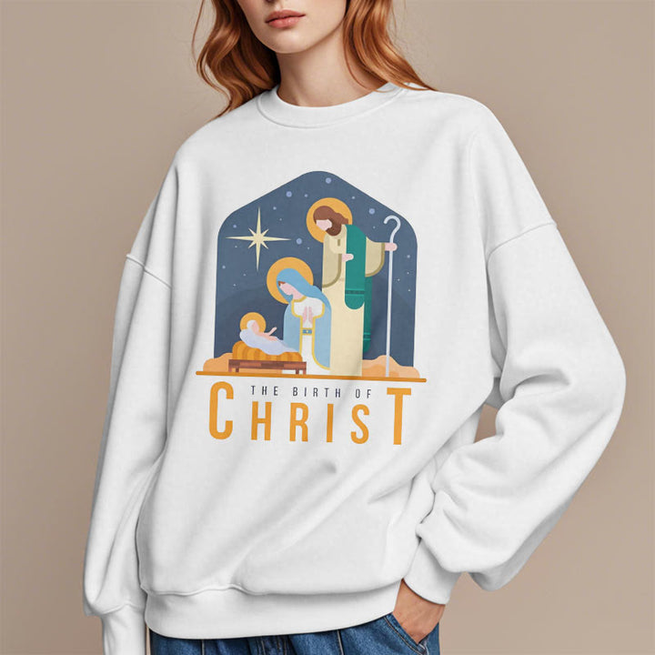 Christianartworkshop Farbiger Stil Geburt Christi Weihnachtskrippe Fleece gefüttertes Polyester-Sweatshirt