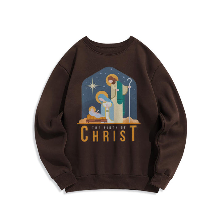 Christianartworkshop Farbiger Stil Geburt Christi Weihnachtskrippe Fleece gefüttertes Polyester-Sweatshirt