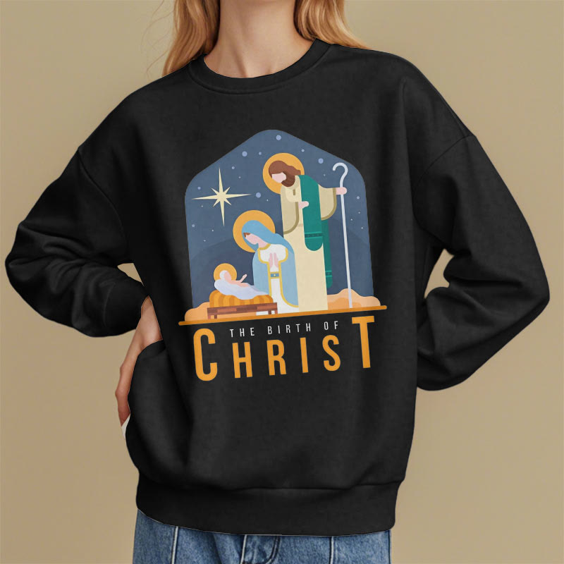 Christianartworkshop Farbiger Stil Geburt Christi Weihnachtskrippe Fleece gefüttertes Polyester-Sweatshirt