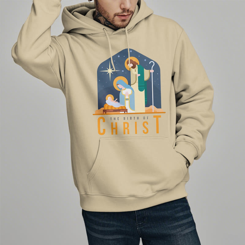 Christianartworkshop Farbiger Stil Geburt Christi Weihnachtskrippe Fleece gefütterter Polyester-Kapuzenpullover