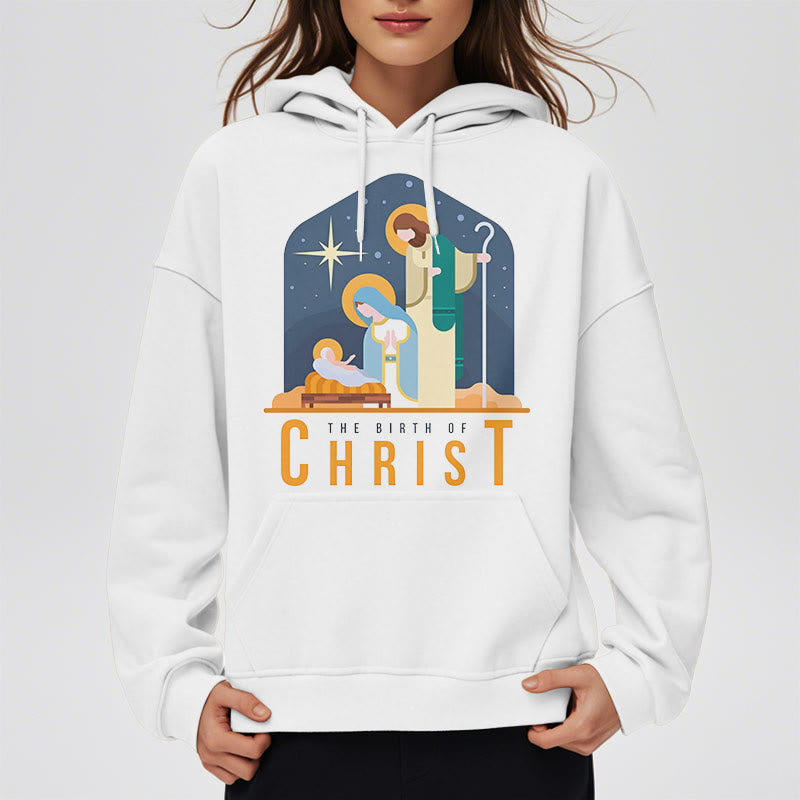 Christianartworkshop Farbiger Stil Geburt Christi Weihnachtskrippe Fleece gefütterter Polyester-Kapuzenpullover