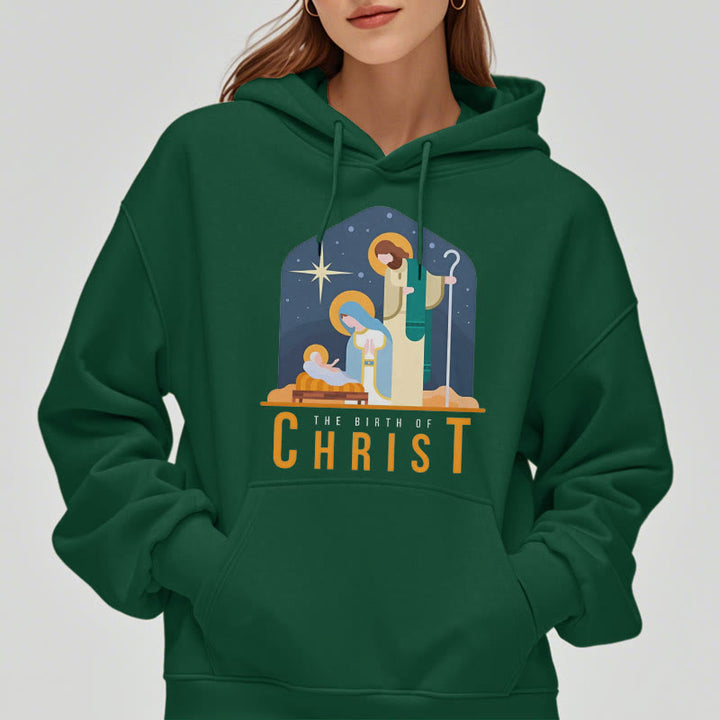 Christianartworkshop Farbiger Stil Geburt Christi Weihnachtskrippe Fleece gefütterter Polyester-Kapuzenpullover