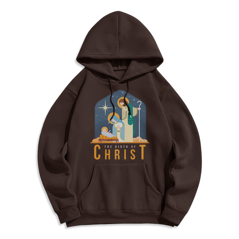 Christianartworkshop Farbiger Stil Geburt Christi Weihnachtskrippe Fleece gefütterter Polyester-Kapuzenpullover