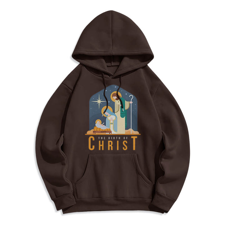 Christianartworkshop Farbiger Stil Geburt Christi Weihnachtskrippe Fleece gefütterter Polyester-Kapuzenpullover