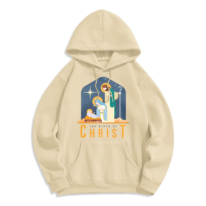 Christianartworkshop Farbiger Stil Geburt Christi Weihnachtskrippe Fleece gefütterter Polyester-Kapuzenpullover