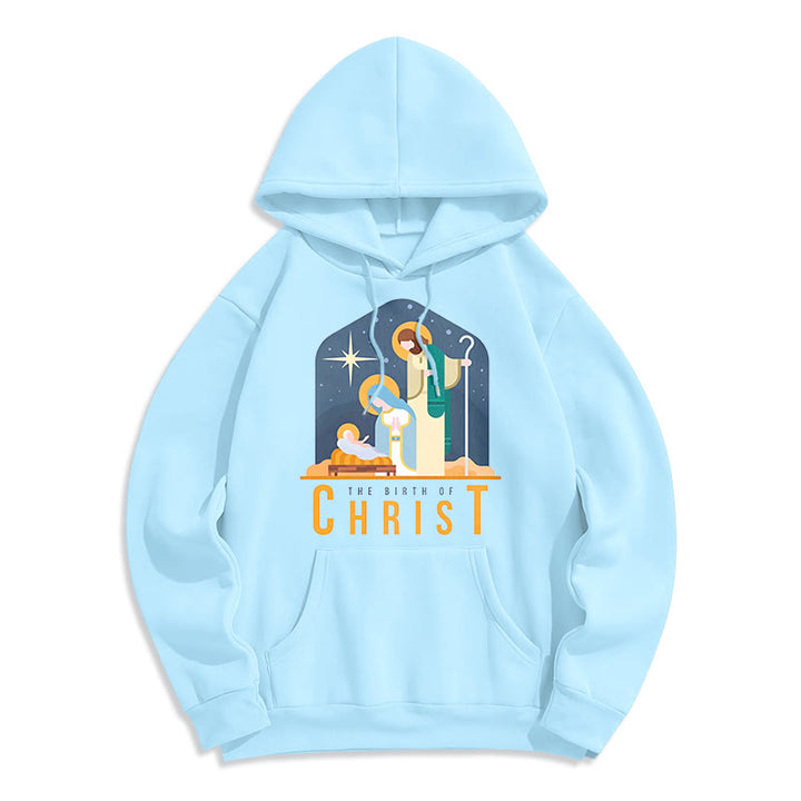 Christianartworkshop Farbiger Stil Geburt Christi Weihnachtskrippe Fleece gefütterter Polyester-Kapuzenpullover