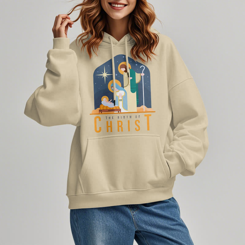 Christianartworkshop Farbiger Stil Geburt Christi Weihnachtskrippe Fleece gefütterter Polyester-Kapuzenpullover