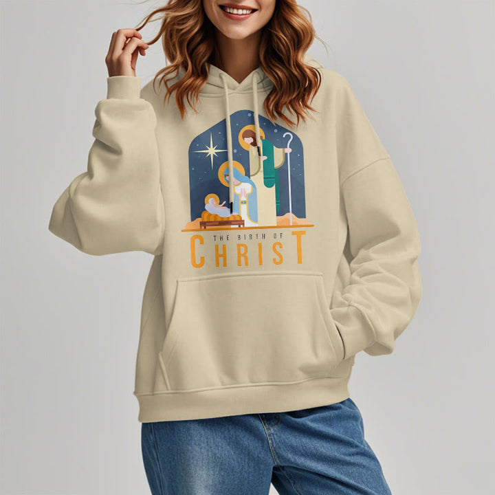 Christianartworkshop Farbiger Stil Geburt Christi Weihnachtskrippe Fleece gefütterter Polyester-Kapuzenpullover