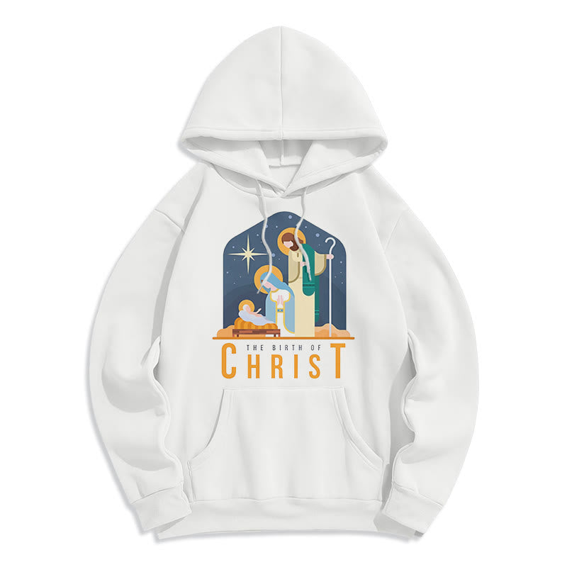 Christianartworkshop Farbiger Stil Geburt Christi Weihnachtskrippe Fleece gefütterter Polyester-Kapuzenpullover