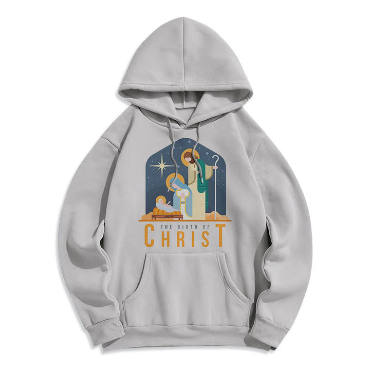 Christianartworkshop Farbiger Stil Geburt Christi Weihnachtskrippe Fleece gefütterter Polyester-Kapuzenpullover