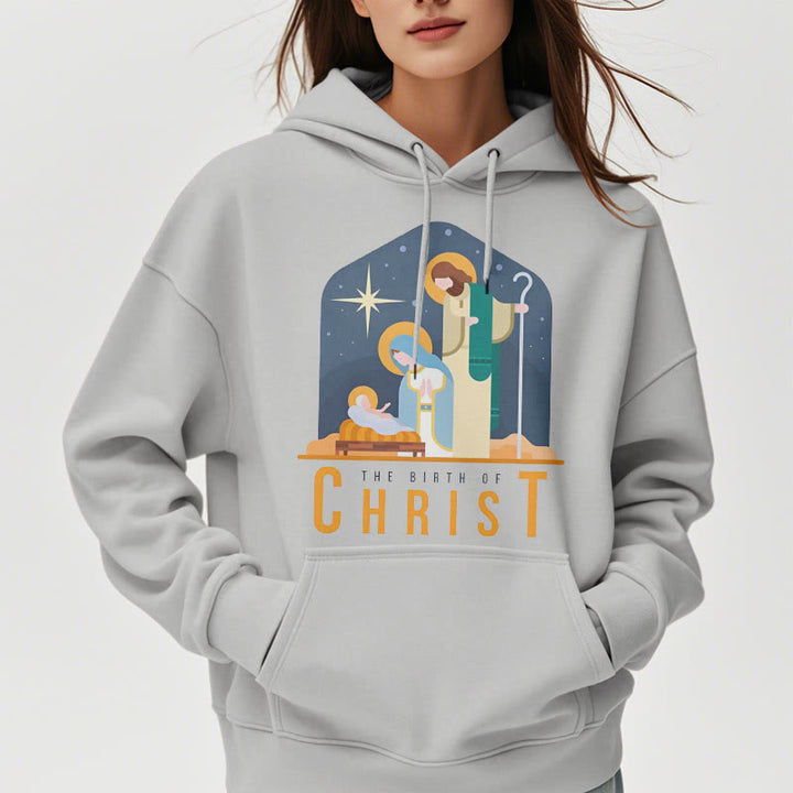 Christianartworkshop Farbiger Stil Geburt Christi Weihnachtskrippe Fleece gefütterter Polyester-Kapuzenpullover