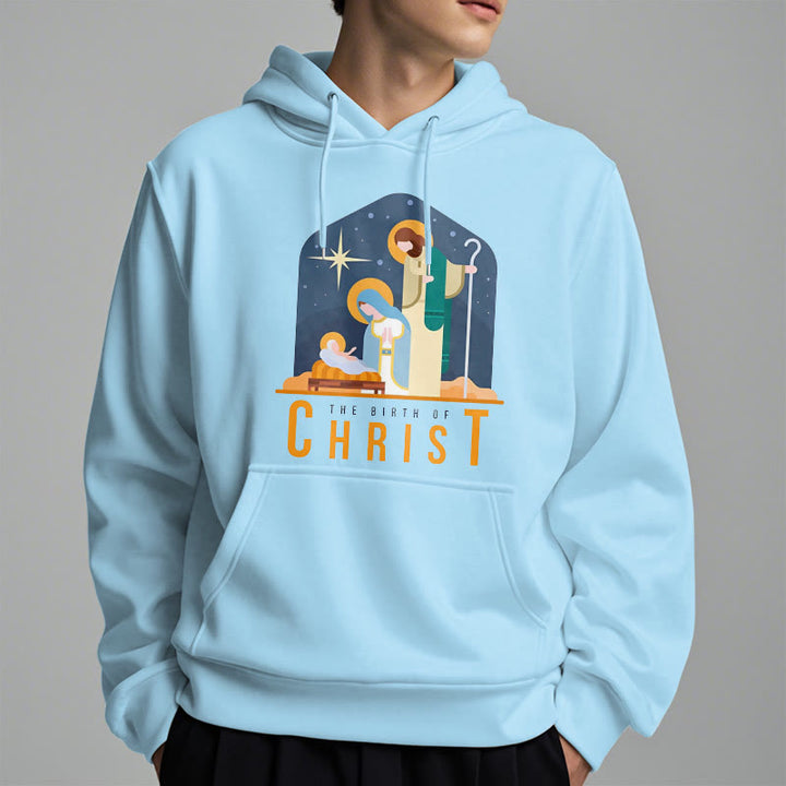 Christianartworkshop Farbiger Stil Geburt Christi Weihnachtskrippe Fleece gefütterter Polyester-Kapuzenpullover