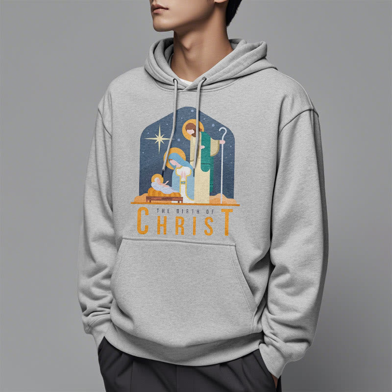 Christianartworkshop Farbiger Stil Geburt Christi Weihnachtskrippe Fleece gefütterter Polyester-Kapuzenpullover