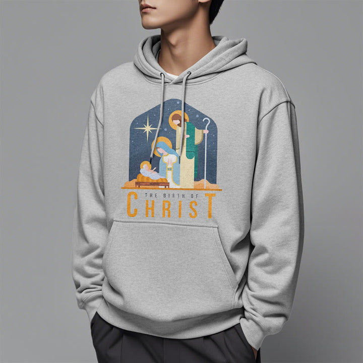 Christianartworkshop Farbiger Stil Geburt Christi Weihnachtskrippe Fleece gefütterter Polyester-Kapuzenpullover