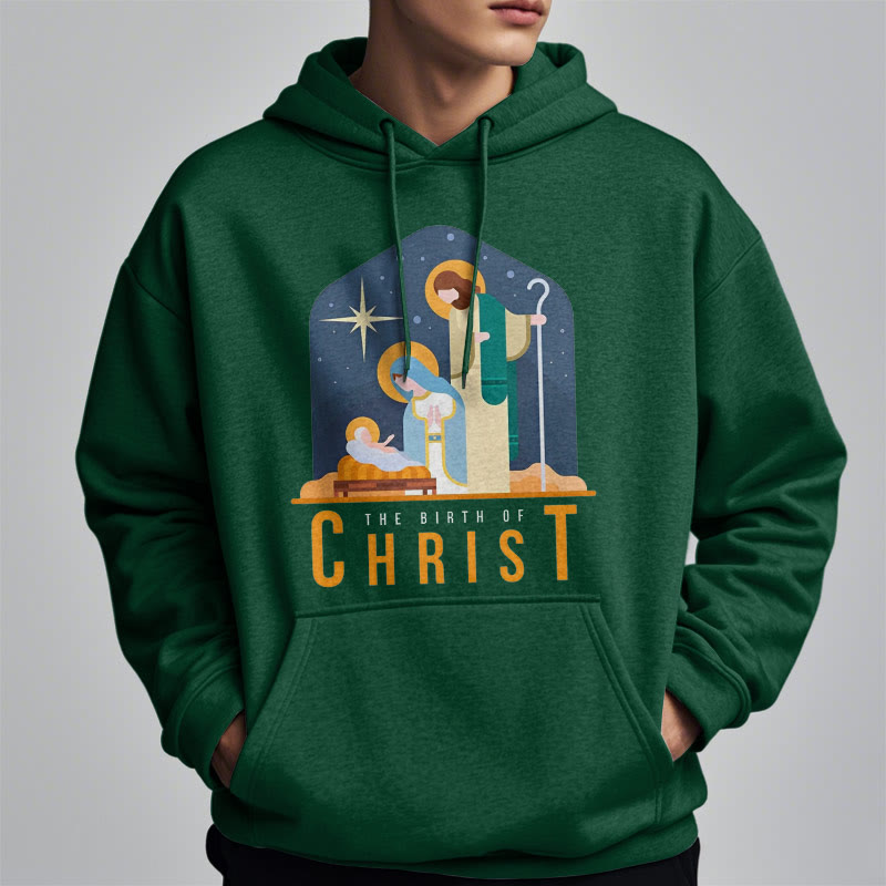 Christianartworkshop Farbiger Stil Geburt Christi Weihnachtskrippe Fleece gefütterter Polyester-Kapuzenpullover