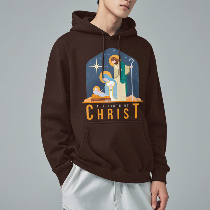 Christianartworkshop Farbiger Stil Geburt Christi Weihnachtskrippe Fleece gefütterter Polyester-Kapuzenpullover