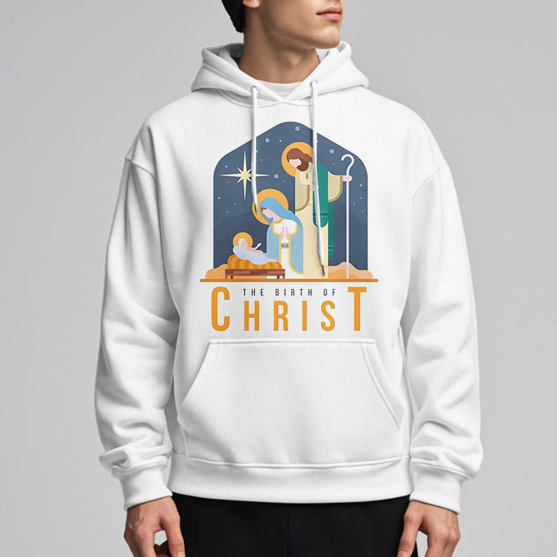 Christianartworkshop Farbiger Stil Geburt Christi Weihnachtskrippe Fleece gefütterter Polyester-Kapuzenpullover