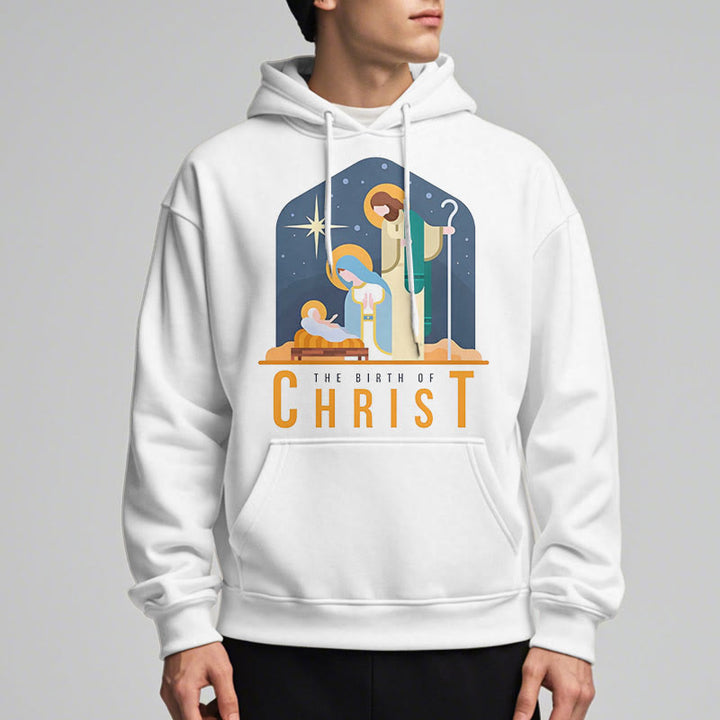Christianartworkshop Farbiger Stil Geburt Christi Weihnachtskrippe Fleece gefütterter Polyester-Kapuzenpullover