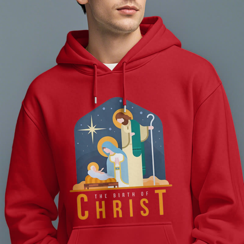 Christianartworkshop Farbiger Stil Geburt Christi Weihnachtskrippe Fleece gefütterter Polyester-Kapuzenpullover