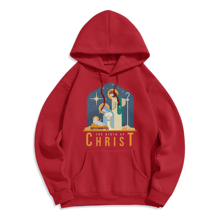 Christianartworkshop Farbiger Stil Geburt Christi Weihnachtskrippe Fleece gefütterter Polyester-Kapuzenpullover
