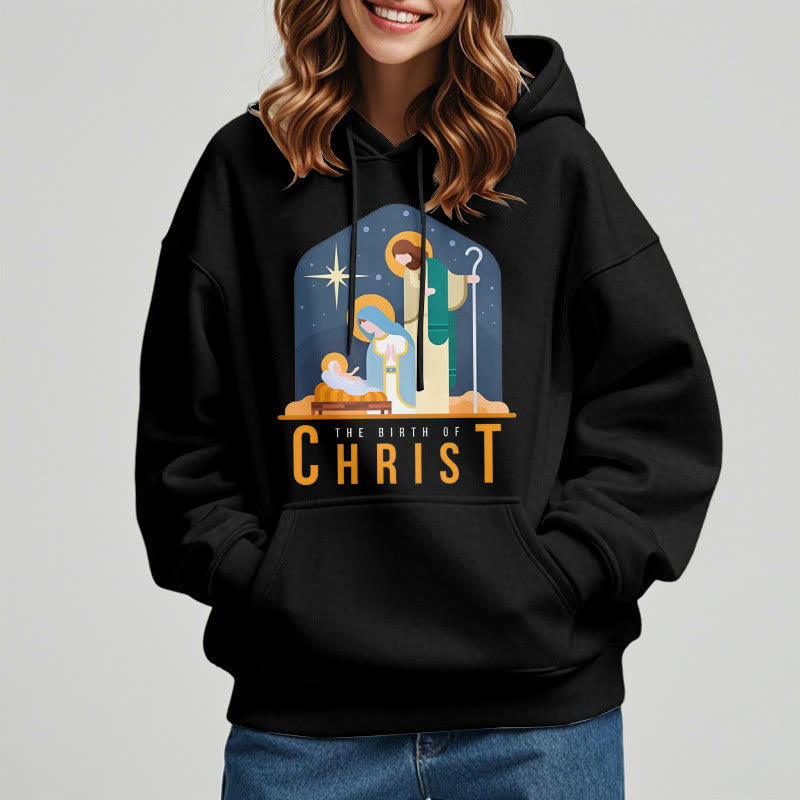 Christianartworkshop Farbiger Stil Geburt Christi Weihnachtskrippe Fleece gefütterter Polyester-Kapuzenpullover
