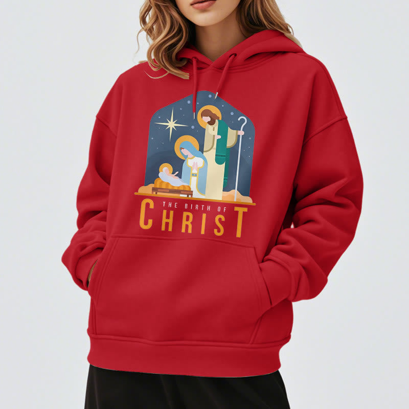 Christianartworkshop Farbiger Stil Geburt Christi Weihnachtskrippe Fleece gefütterter Polyester-Kapuzenpullover