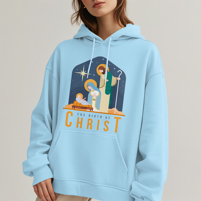 Christianartworkshop Farbiger Stil Geburt Christi Weihnachtskrippe Fleece gefütterter Polyester-Kapuzenpullover