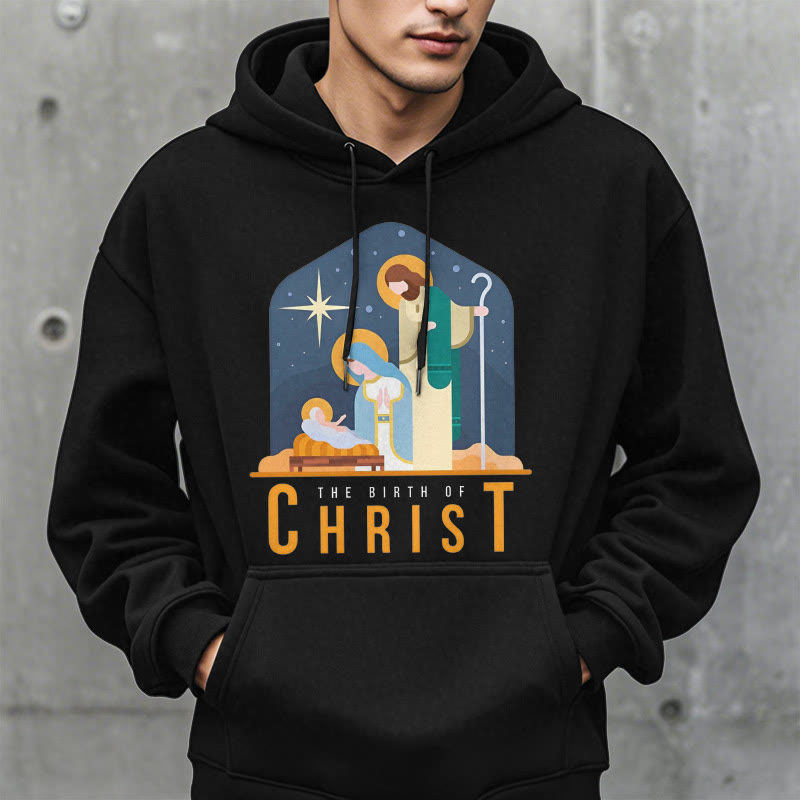 Christianartworkshop Farbiger Stil Geburt Christi Weihnachtskrippe Fleece gefütterter Polyester-Kapuzenpullover
