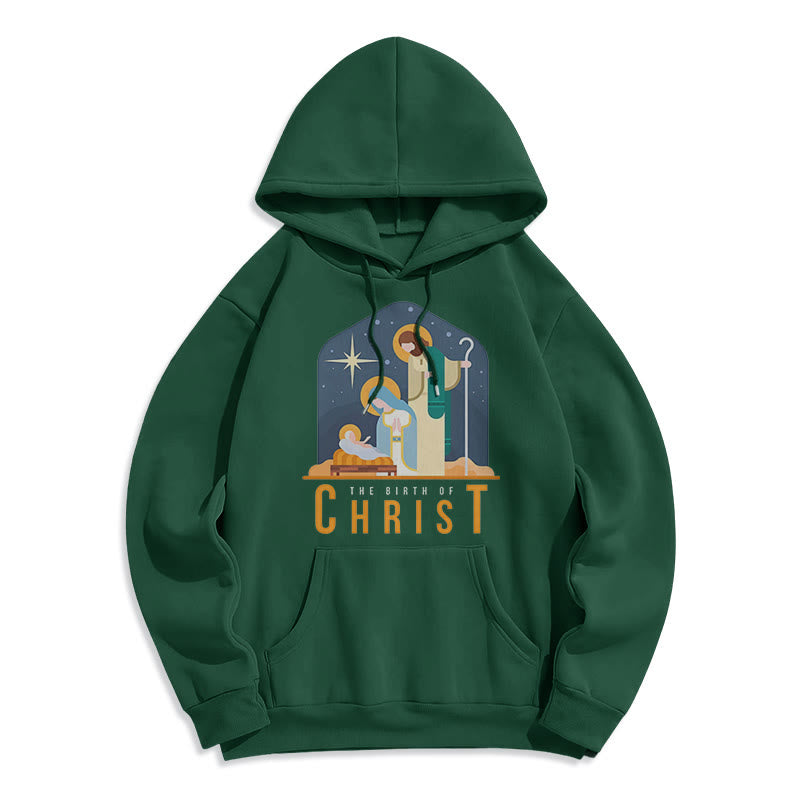 Christianartworkshop Farbiger Stil Geburt Christi Weihnachtskrippe Fleece gefütterter Polyester-Kapuzenpullover