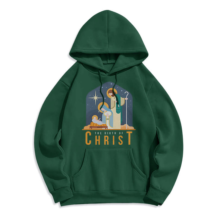 Christianartworkshop Farbiger Stil Geburt Christi Weihnachtskrippe Fleece gefütterter Polyester-Kapuzenpullover