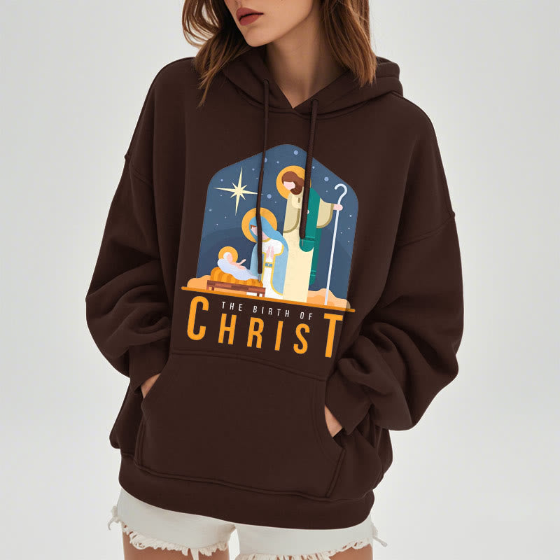 Christianartworkshop Farbiger Stil Geburt Christi Weihnachtskrippe Fleece gefütterter Polyester-Kapuzenpullover