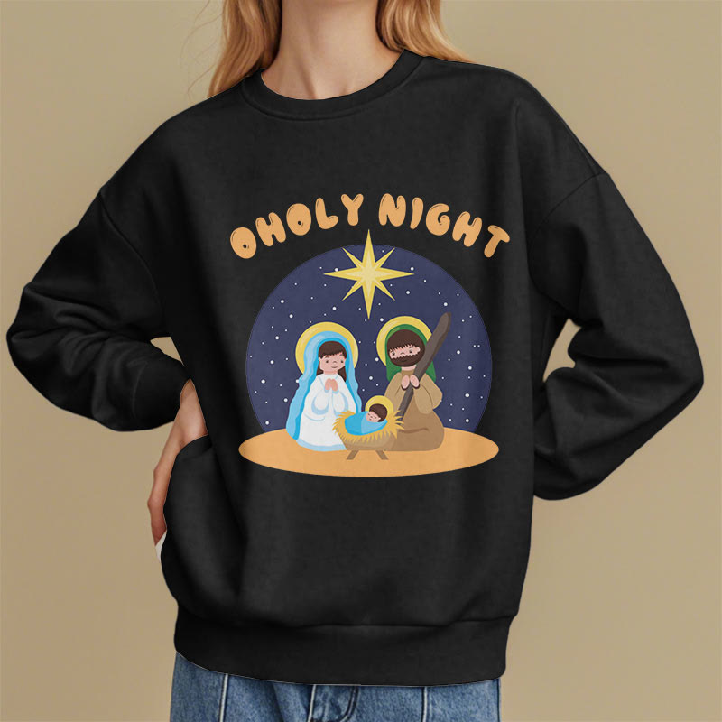 Christianartworkshop Farbiger Stil Heilige Nacht Weihnachtskrippe Fleece-gefüttertes Polyester-Sweatshirt
