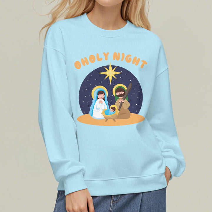 Christianartworkshop Farbiger Stil Heilige Nacht Weihnachtskrippe Fleece-gefüttertes Polyester-Sweatshirt