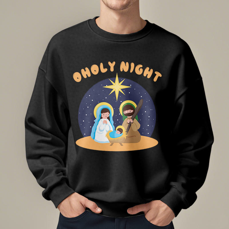 Christianartworkshop Farbiger Stil Heilige Nacht Weihnachtskrippe Fleece-gefüttertes Polyester-Sweatshirt