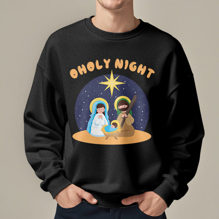 Christianartworkshop Farbiger Stil Heilige Nacht Weihnachtskrippe Fleece-gefüttertes Polyester-Sweatshirt