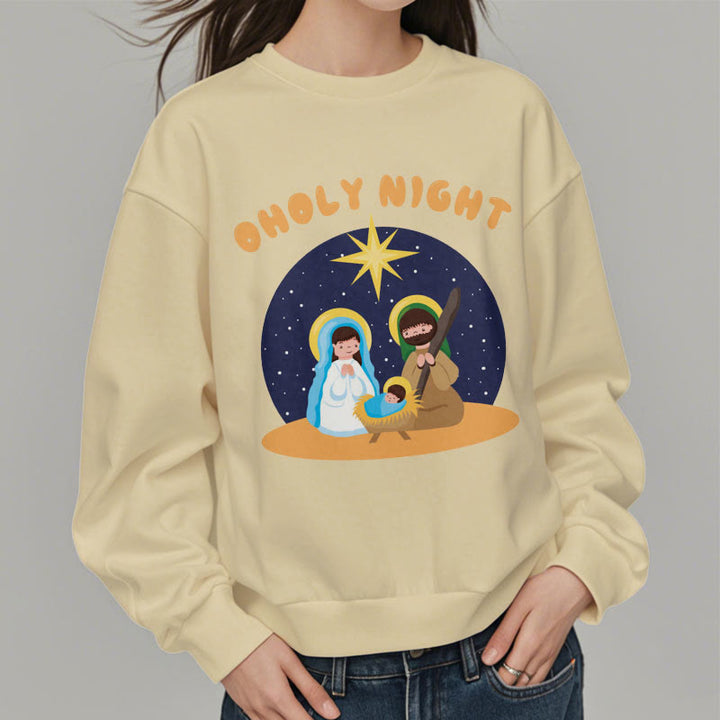 Christianartworkshop Farbiger Stil Heilige Nacht Weihnachtskrippe Fleece-gefüttertes Polyester-Sweatshirt