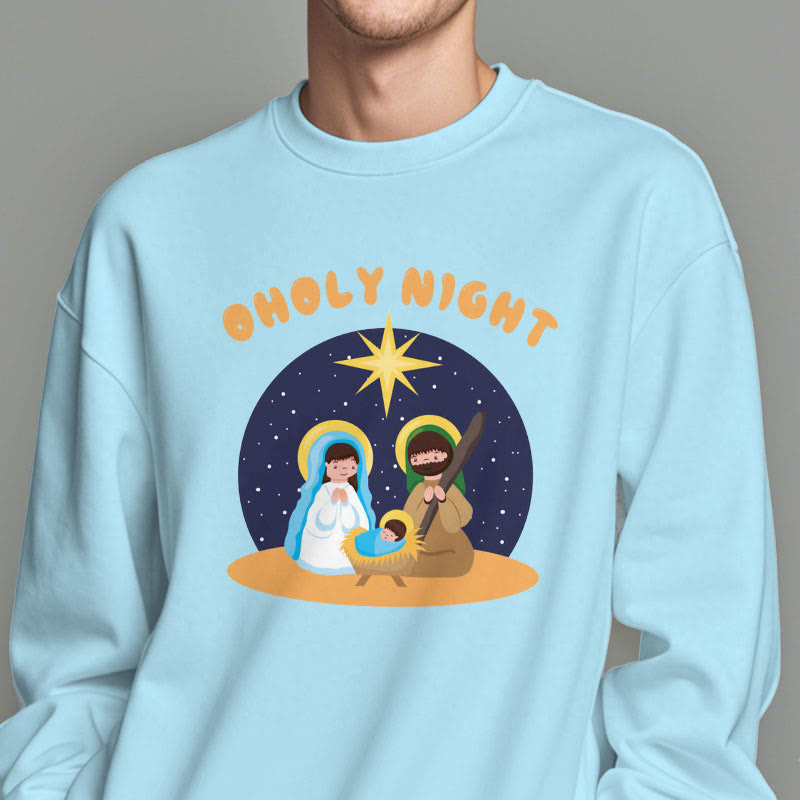 Christianartworkshop Farbiger Stil Heilige Nacht Weihnachtskrippe Fleece-gefüttertes Polyester-Sweatshirt