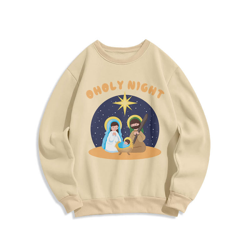 Christianartworkshop Farbiger Stil Heilige Nacht Weihnachtskrippe Fleece-gefüttertes Polyester-Sweatshirt