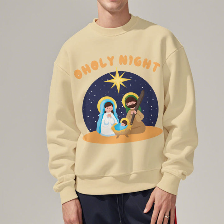 Christianartworkshop Farbiger Stil Heilige Nacht Weihnachtskrippe Fleece-gefüttertes Polyester-Sweatshirt