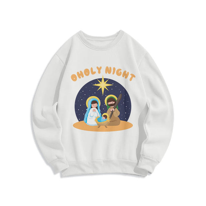 Christianartworkshop Farbiger Stil Heilige Nacht Weihnachtskrippe Fleece-gefüttertes Polyester-Sweatshirt