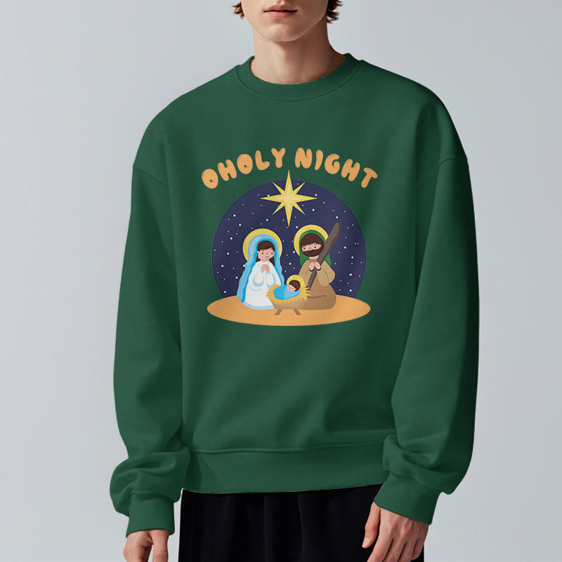 Christianartworkshop Farbiger Stil Heilige Nacht Weihnachtskrippe Fleece-gefüttertes Polyester-Sweatshirt