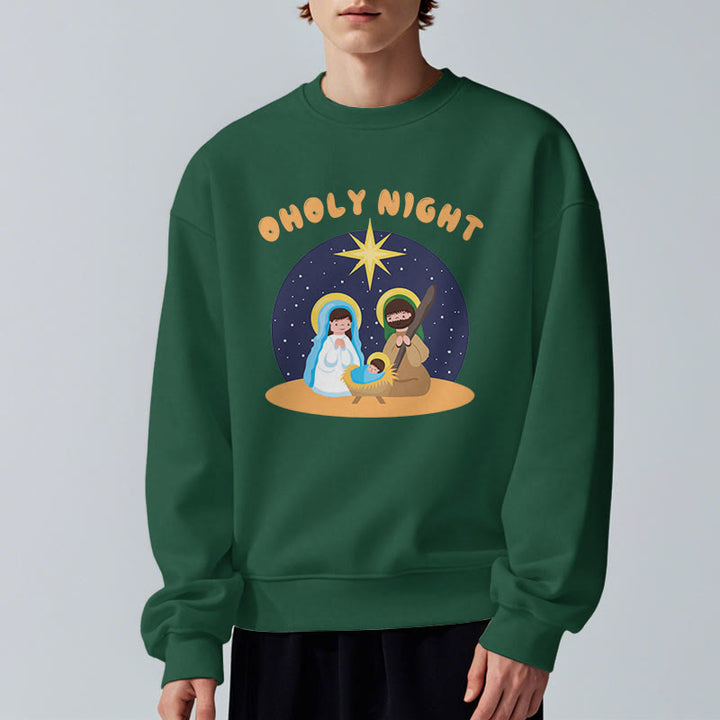 Christianartworkshop Farbiger Stil Heilige Nacht Weihnachtskrippe Fleece-gefüttertes Polyester-Sweatshirt