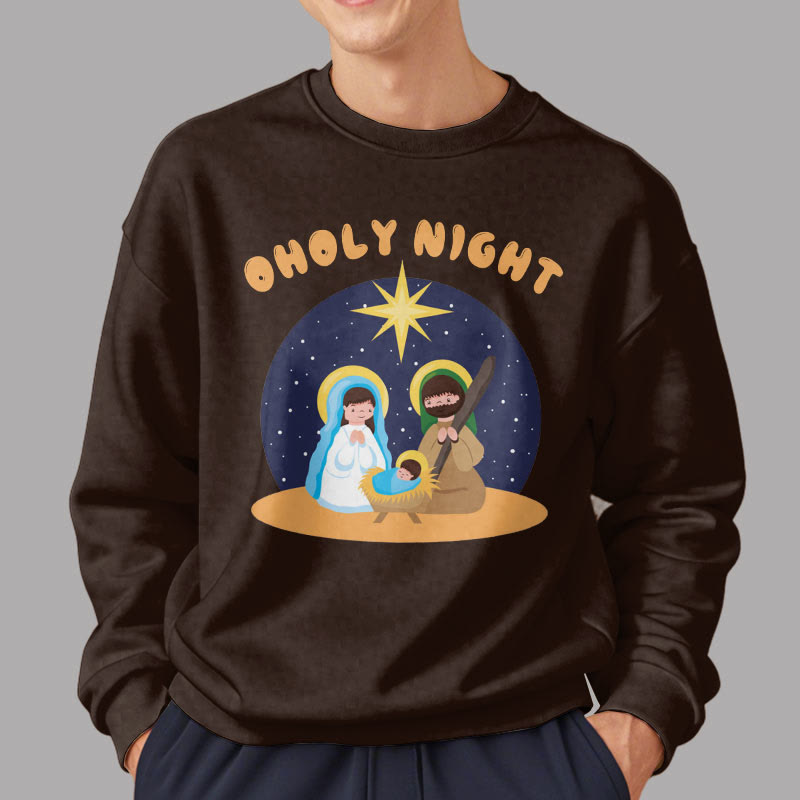 Christianartworkshop Farbiger Stil Heilige Nacht Weihnachtskrippe Fleece-gefüttertes Polyester-Sweatshirt