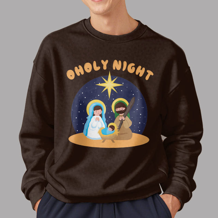 Christianartworkshop Farbiger Stil Heilige Nacht Weihnachtskrippe Fleece-gefüttertes Polyester-Sweatshirt